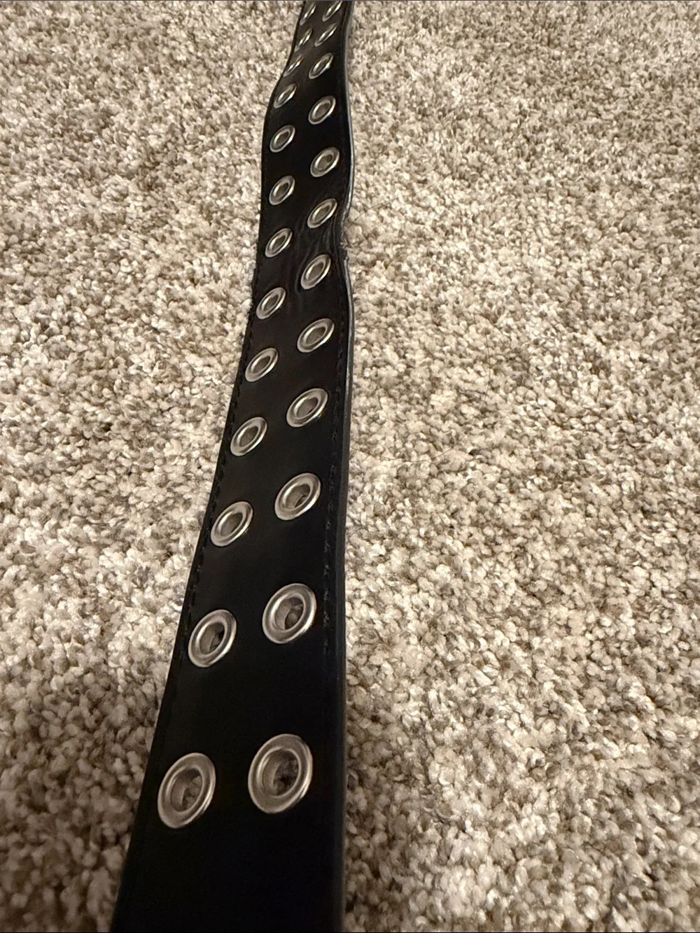 Black Double-Row Grommet Leather Belt